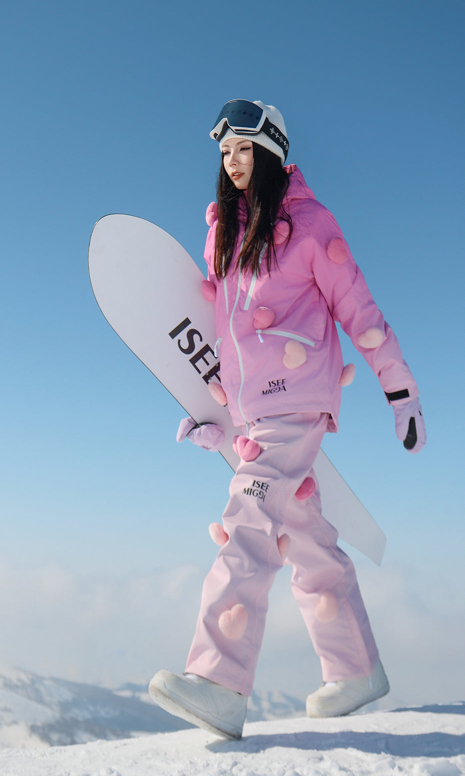 ISEE MIGGA Gradient Pink Glowing Heart Ski Suit