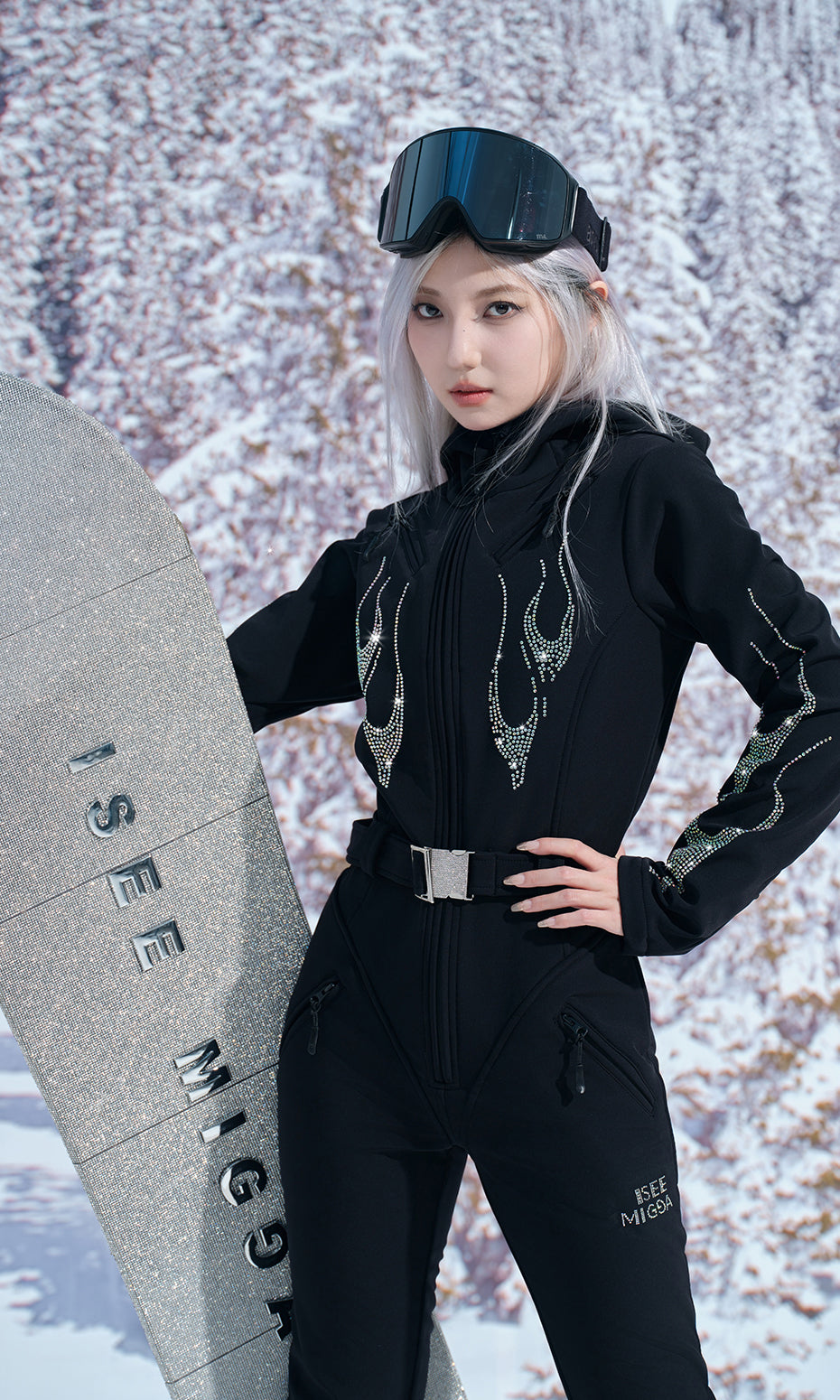 ISEE MIGGA Rhinestone Flame Ski Suit