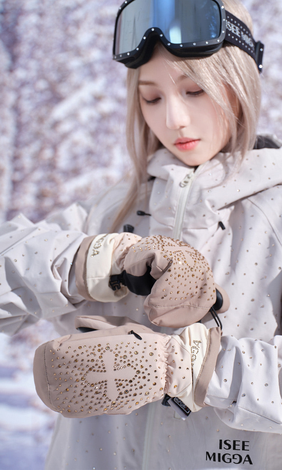 ISEE MIGGA Cross Rhinestone Gloves