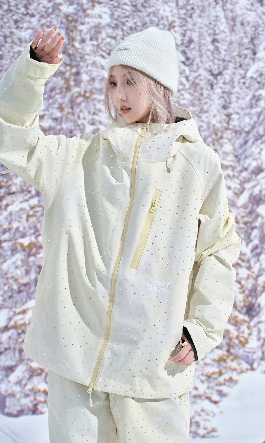 ISEE MIGGA Cream Yellow Ski Suit with Diamonds