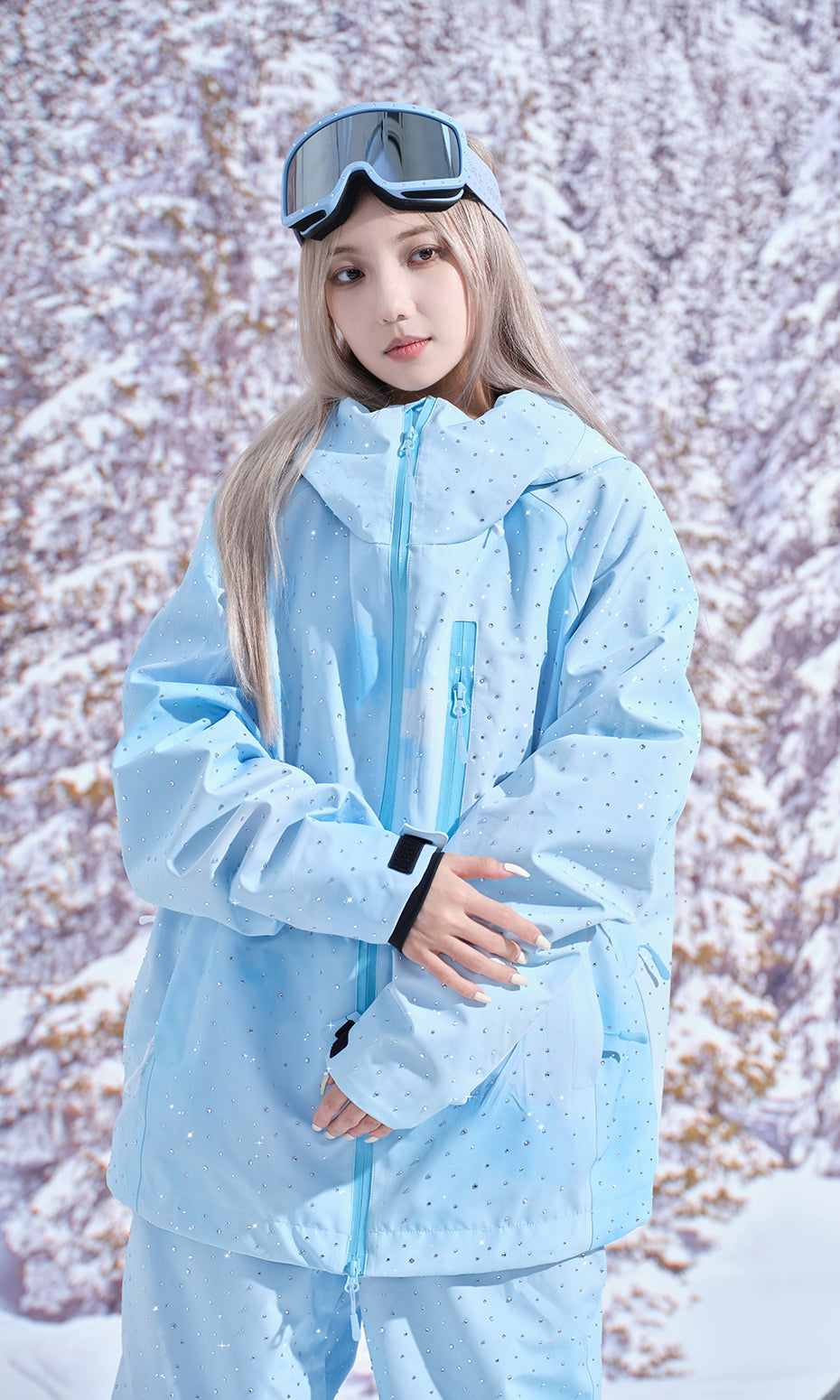 ISEE MIGGA Sky Blue Ski Suit with Full Diamonds