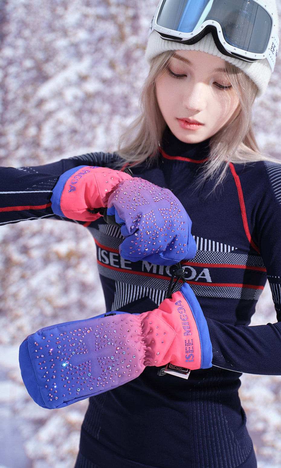 ISEE MIGGA Cross Rhinestone Gloves