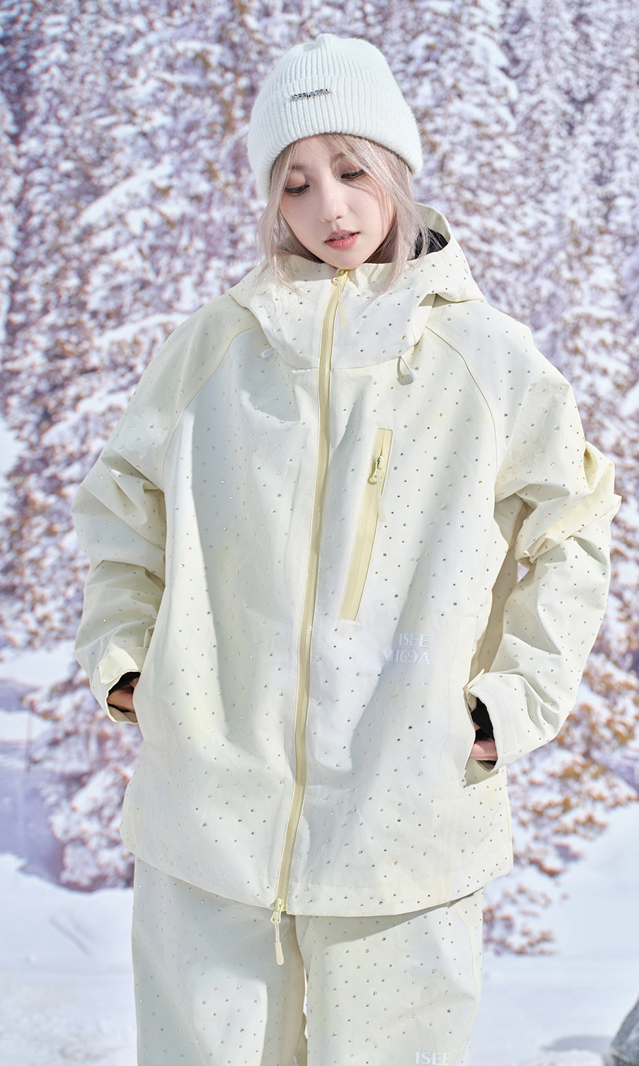 ISEE MIGGA Cream Yellow Ski Suit with Diamonds