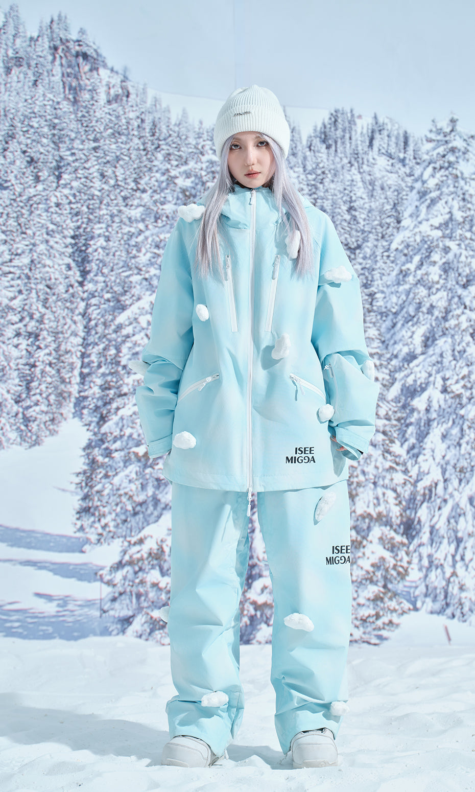 ISEE MIGGA Blue 3D Luminous Cloud Ski Suit