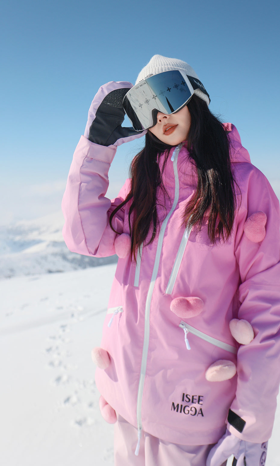 ISEE MIGGA Gradient Pink Glowing Heart Ski Suit