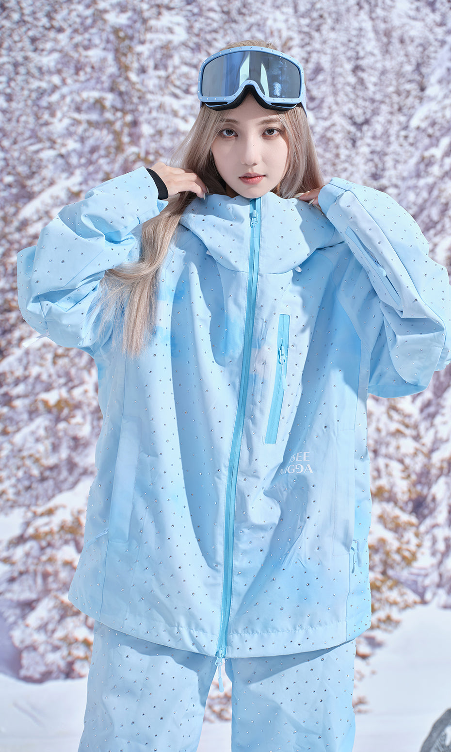 ISEE MIGGA Sky Blue Ski Suit with Full Diamonds