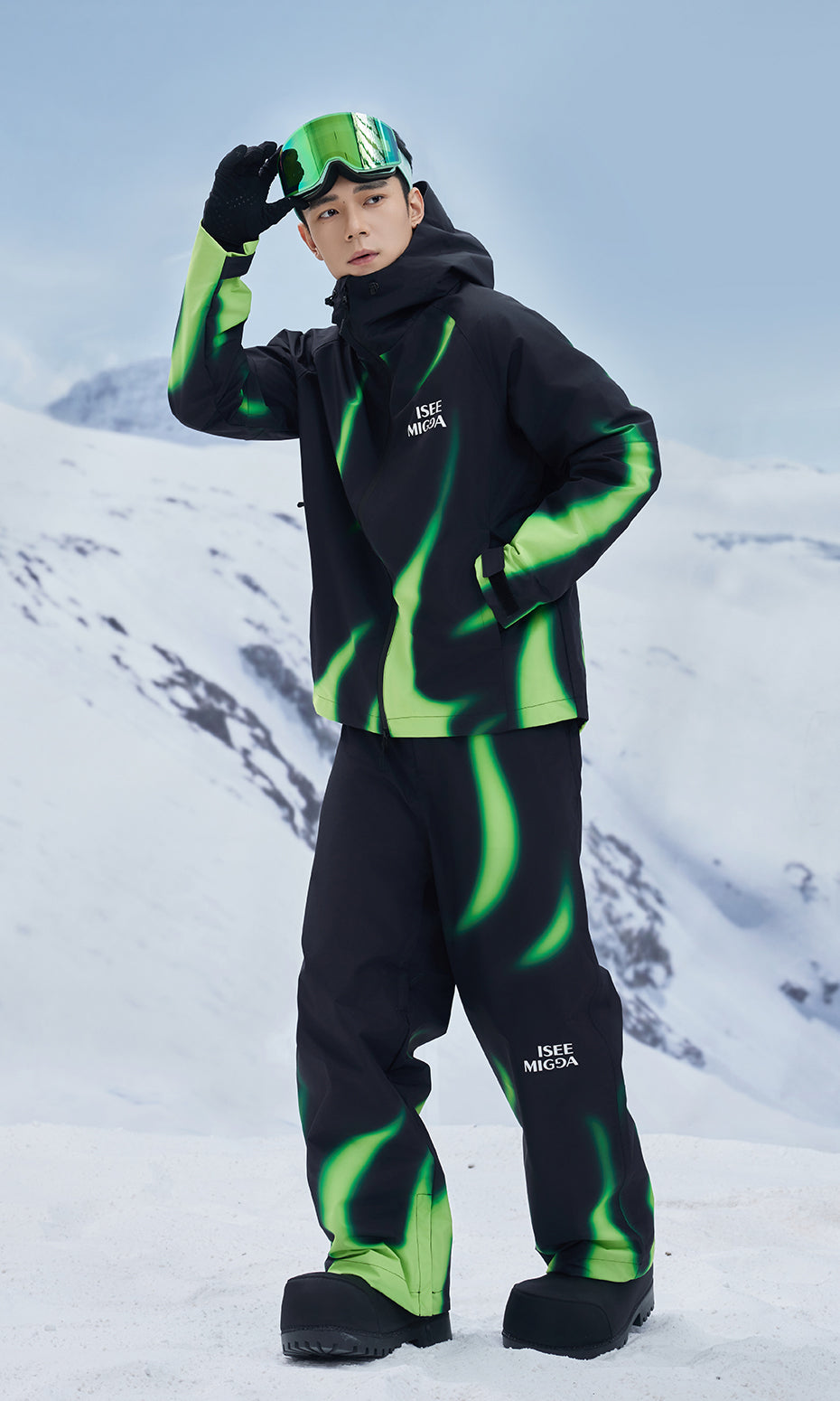 ISEE MIGGA Green Flame Ski Suit