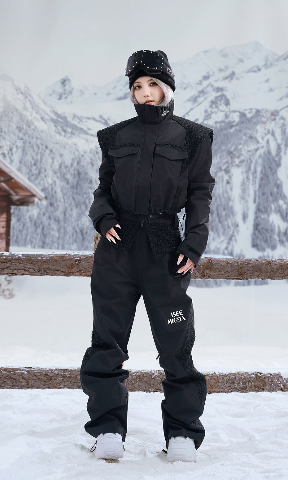 ISEE MIGGA Black and Gold Chanel Style Ski Suit