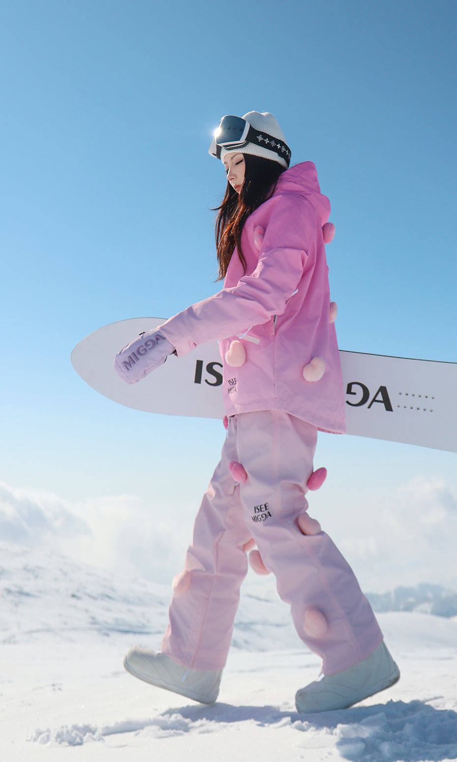 ISEE MIGGA Gradient Pink Glowing Heart Ski Suit