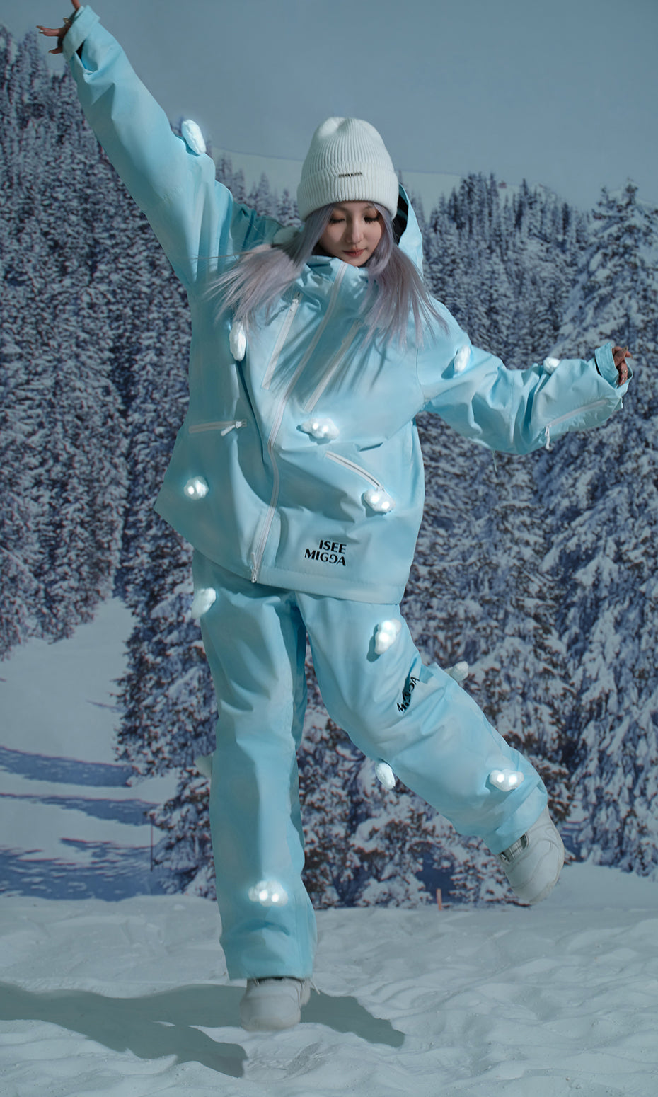 ISEE MIGGA Blue 3D Luminous Cloud Ski Suit