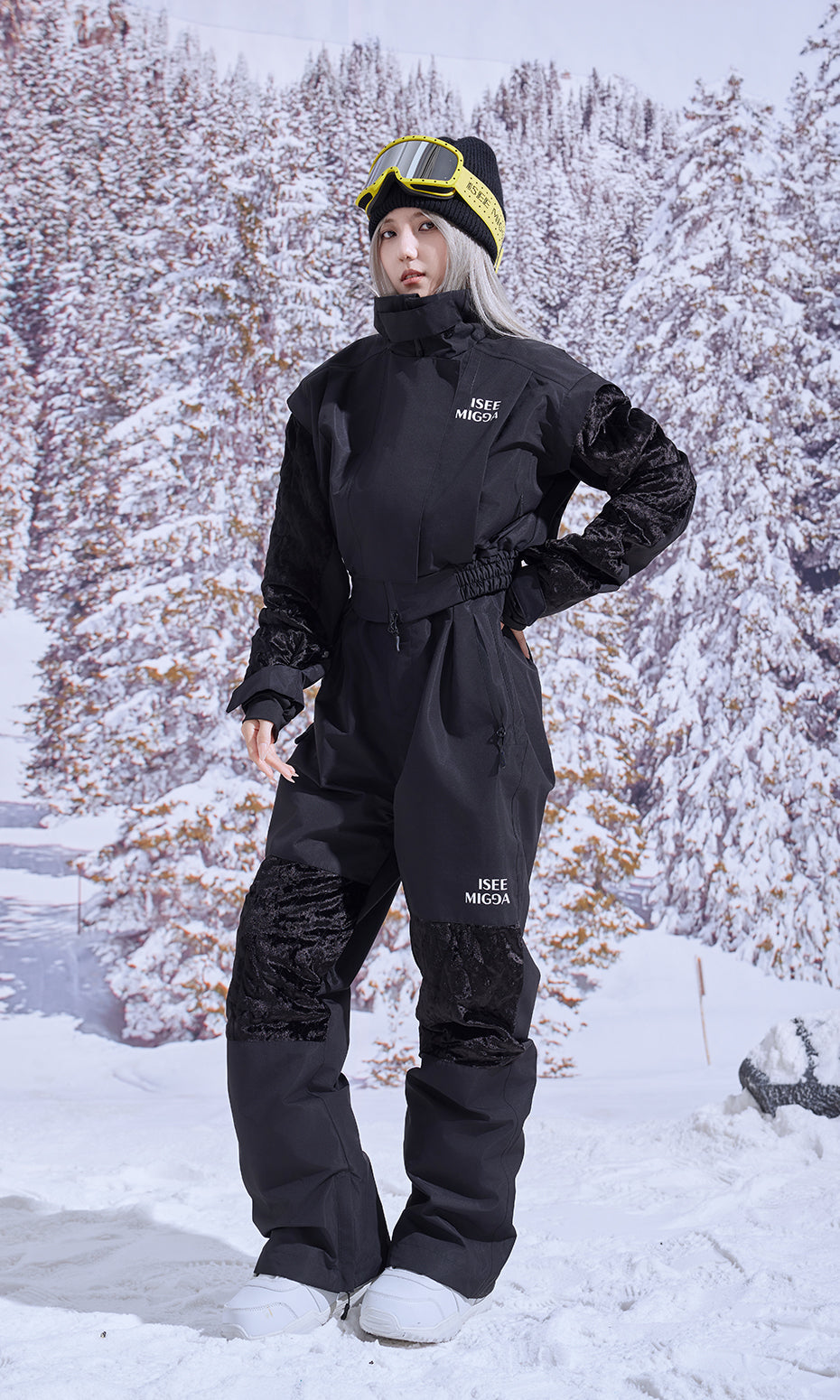 ISEE MIGGA Velvet Quilted Obsidian Black Ski Suit