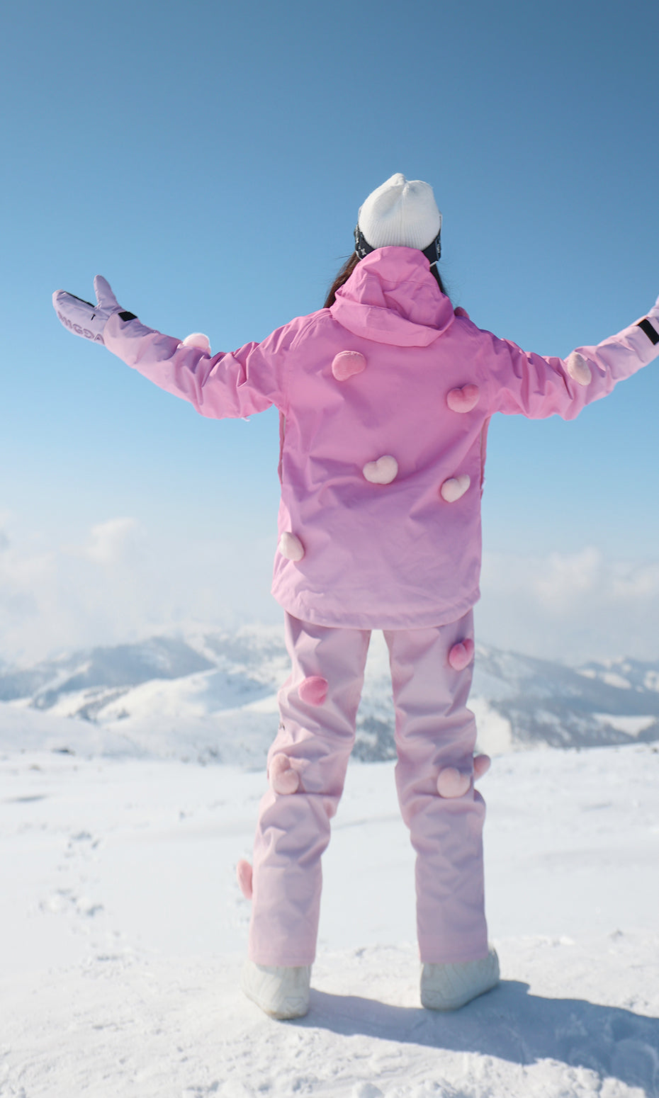 ISEE MIGGA Gradient Pink Glowing Heart Ski Suit